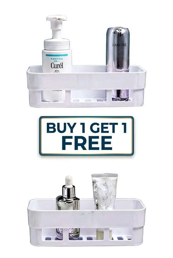 White_Plastic_Two-Tier_Wall-Mounted_Bathroom_Storage_Shelf_-_Pack_of_2
