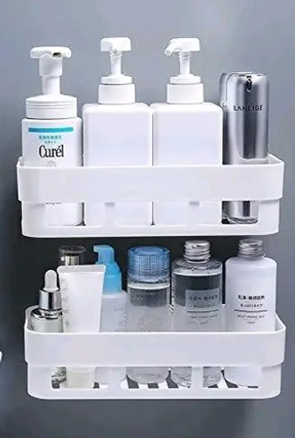 White_Plastic_Two-Tier_Wall-Mounted_Bathroom_Storage_Shelf_-_Pack_of_2
