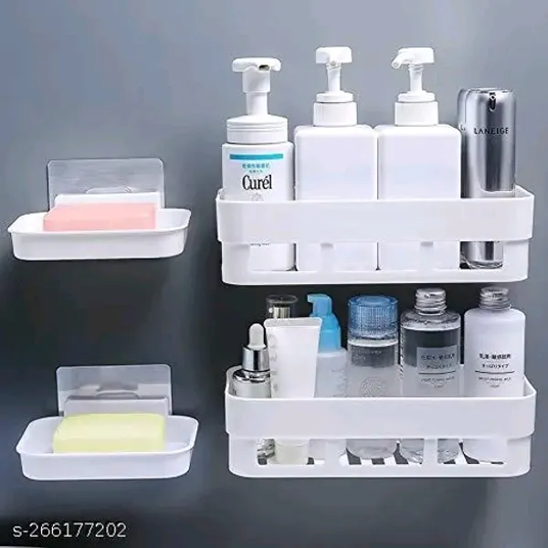 White_Plastic_Two-Tier_Wall-Mounted_Bathroom_Storage_Shelf_-_Pack_of_2
