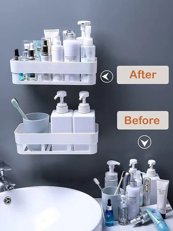 White_Plastic_Two-Tier_Wall-Mounted_Bathroom_Storage_Shelf_-_Pack_of_2