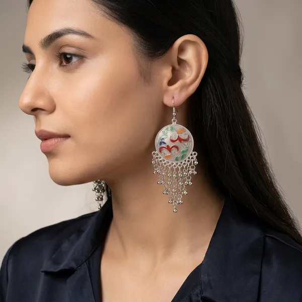 Silver_Multicolour_Enamel_Tassel_Chandbali_Earrings_For_Women_-_Pack_of_1