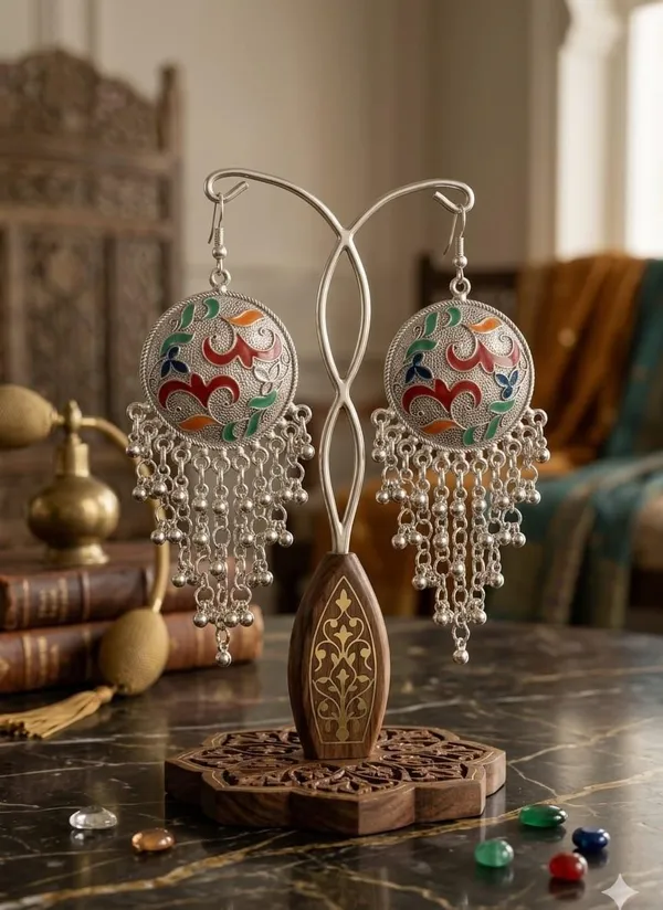 Silver_Multicolour_Enamel_Tassel_Chandbali_Earrings_For_Women_-_Pack_of_1