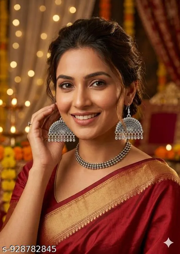 Silver_Oxidised_Alloy_Meenakari_Jhumka_Earrings_Set_For_Women_-_Pack_of_2