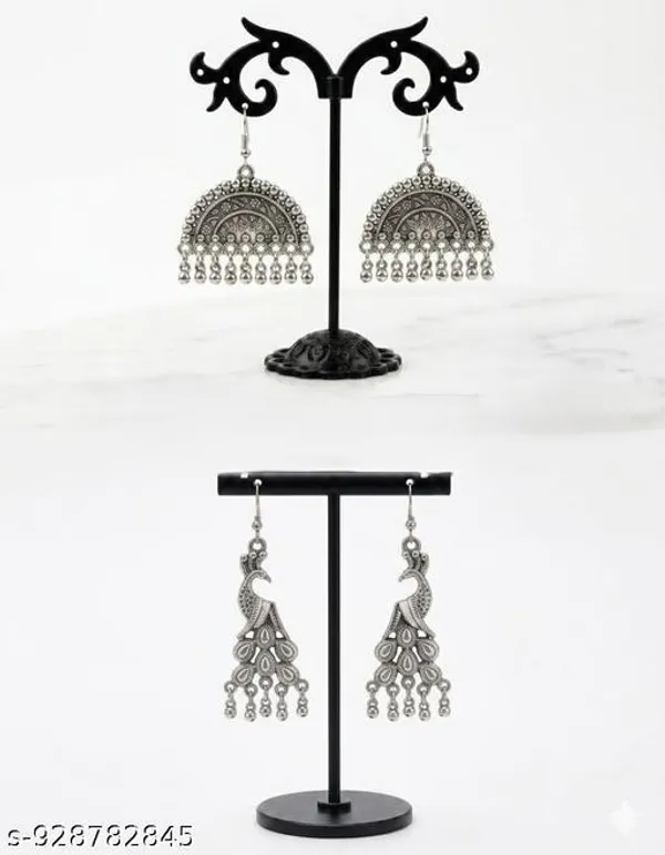Silver_Oxidised_Alloy_Meenakari_Jhumka_Earrings_Set_For_Women_-_Pack_of_2