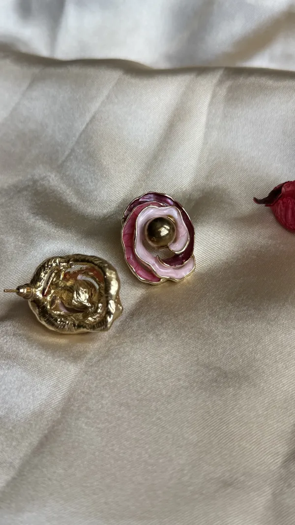 Pink_Gold_Tone_Floral_Earrings_for_Women