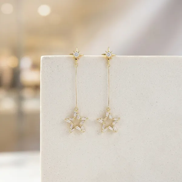 Silver_Star_Asymmetric_Drop_Earrings_For_Women