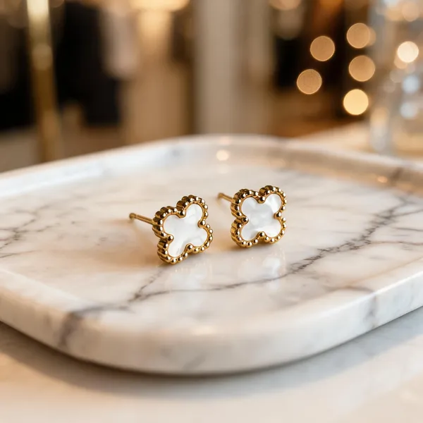 White_And_Gold_Clover_Stud_Earrings