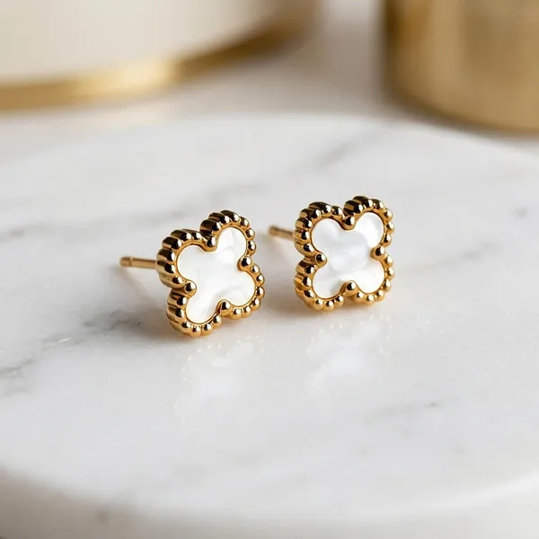 White_And_Gold_Clover_Stud_Earrings