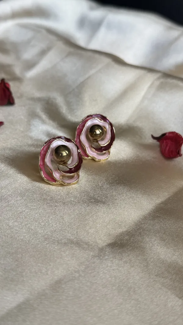 Pink_Gold_Tone_Floral_Earrings_for_Women