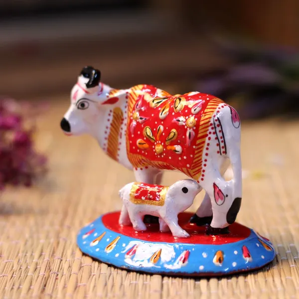 Metal_Meenakari_Cow_With_Baby_4'_In