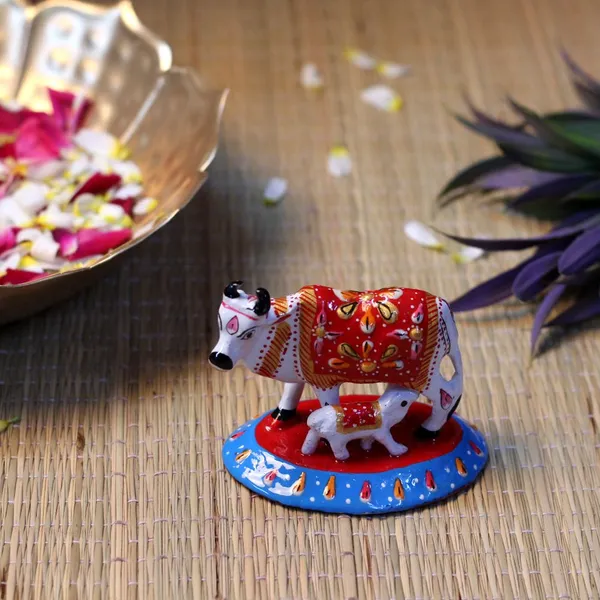 Metal_Meenakari_Cow_With_Baby_4'_In