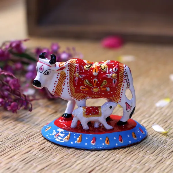 Metal_Meenakari_Cow_With_Baby_4'_In