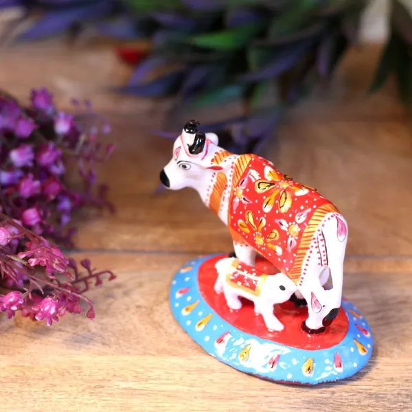 Metal_Meenakari_Cow_With_Baby_4'_In
