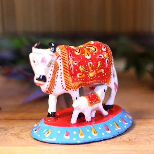 Metal_Meenakari_Cow_With_Baby_4'_In