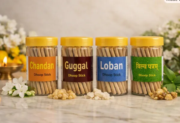 Pack of_4_Chandan,_Guggal,_Loban, Bel Patram_Dhoop_Stick