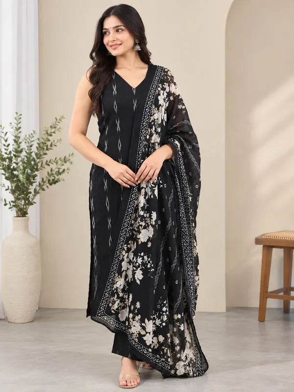 Black_Woven_Design_Cotton_Straight_Suit_with_Dupatta.