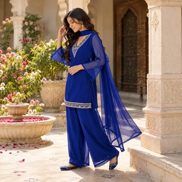 Nazrana_Royal_Blue_Flared_Kurta_Set