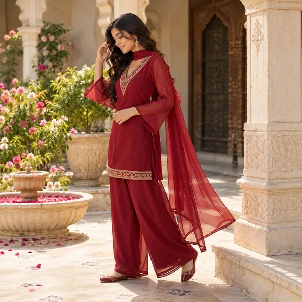 Red_Georgette_Sharara_Set