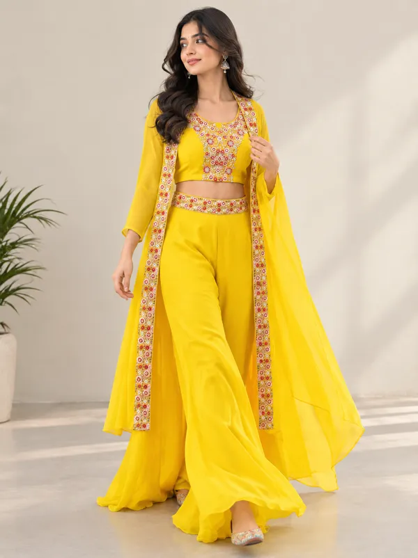 Women's_Yellow_Embroidered_Crop_Top_with_Palazzo_and_Long_Jacket_Set