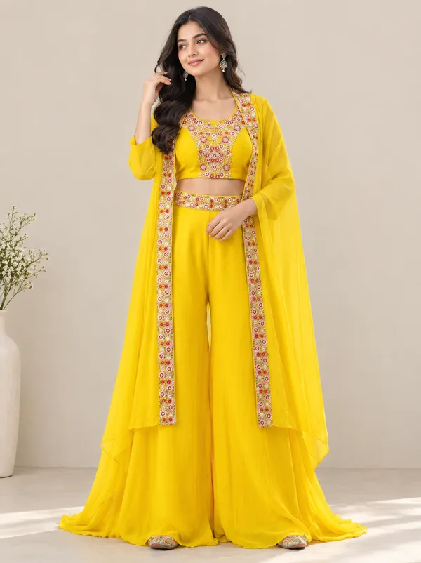 Women's_Yellow_Embroidered_Crop_Top_with_Palazzo_and_Long_Jacket_Set