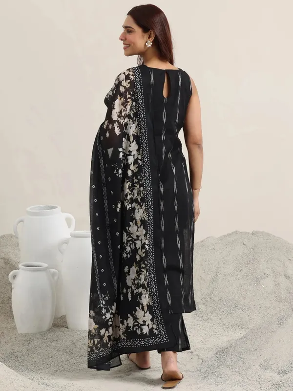 Black_Woven_Design_Cotton_Straight_Suit_with_Dupatta.