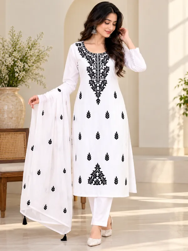 Pure_White_Hand-Embroidered_Chikankari_Anarkali_Kurta_Set