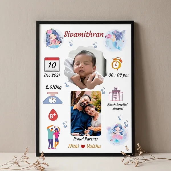 Black_Customized_Personalized_Baby_Birth_Announcement_Framed_Poster