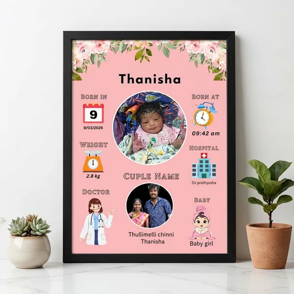 Customized_Black_Baby_Birth_Announcement_Floral_Personalized_Frame