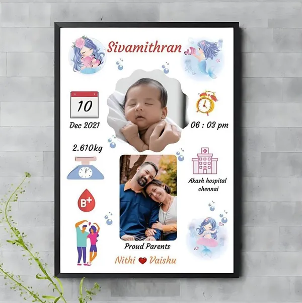 Black_Customized_Personalized_Baby_Birth_Announcement_Framed_Poster