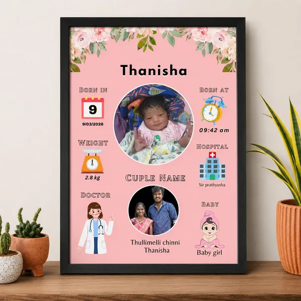 Customized_Black_Baby_Birth_Announcement_Floral_Personalized_Frame