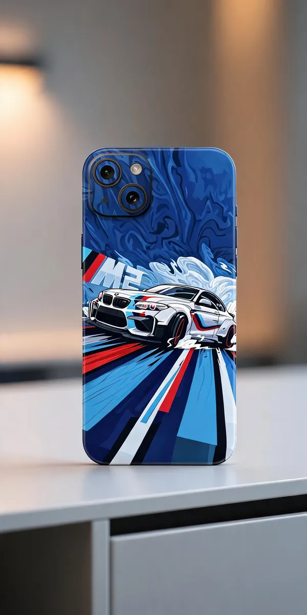 Blue_Car_Non_-_Sticky_Bubble_free_Phone_Skin_For_Smartphone