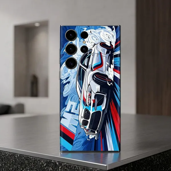 Blue_Car_Non_-_Sticky_Bubble_free_Phone_Skin_For_Smartphone
