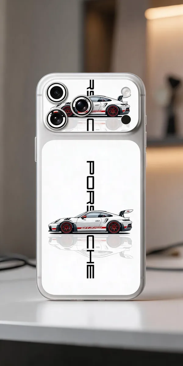 White_Porsche_Non_-_Sticky_Bubble_free_Phone_Skin_For_Smartphone