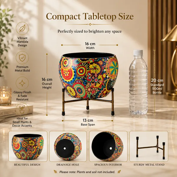 Colorful_Mandala_Printed_Round_Planter_Pot_with_Metal_Stand