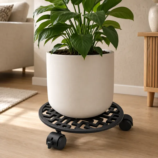 Decorative_Round_Metal_Plant_Caddy_with_Lockable_Wheels