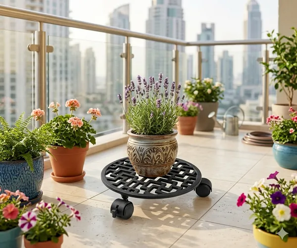 Decorative_Round_Metal_Plant_Caddy_with_Lockable_Wheels