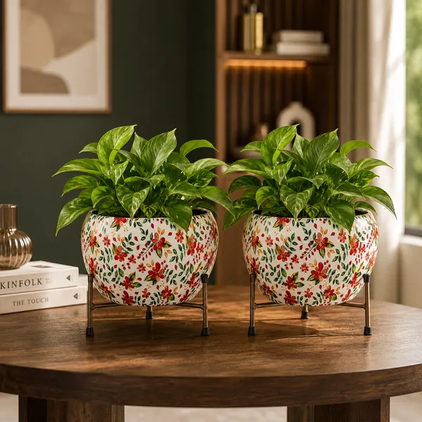 Floral_Printed_Round_Planter_Pot_with_Metal_Stand