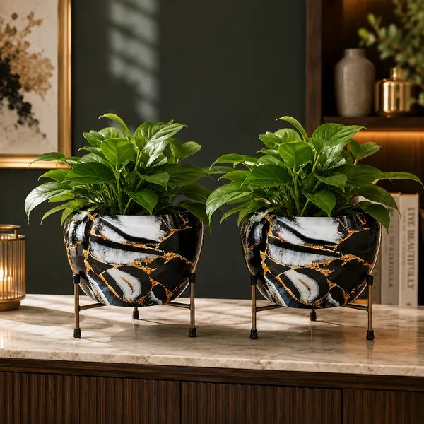 Luxury_Black_Marble-Effect_Round_Planter_Pot_with_Metal_Stand