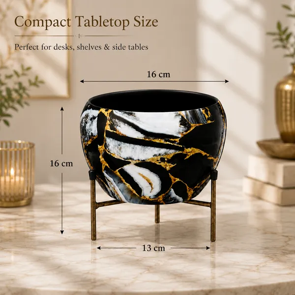 Luxury_Black_Marble-Effect_Round_Planter_Pot_with_Metal_Stand