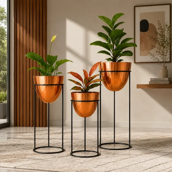 Premium_Copper_Metal_Planter_Stand_Set_of_3_with_Black_Frame_|_Modern_Indoor_Plant_Holders
