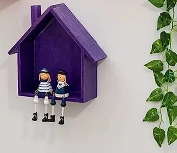 Wooden_House_Shaped_Wall_Shelf_With_Figurines