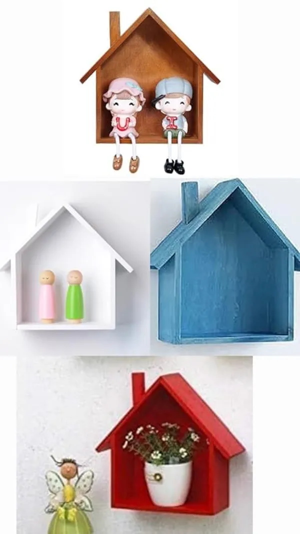 House_Shaped_Wooden_Wall_Shelf_Pack_Of_4