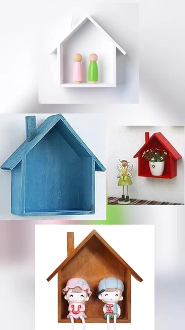 House_Shaped_Wooden_Wall_Shelf_Pack_Of_4