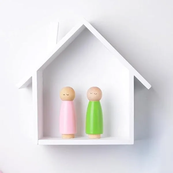 Wooden_House_Shaped_Wall_Shelf_With_Figurines