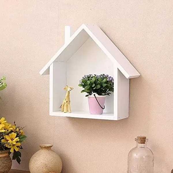 Wooden_House_Shaped_Wall_Shelf_With_Figurines