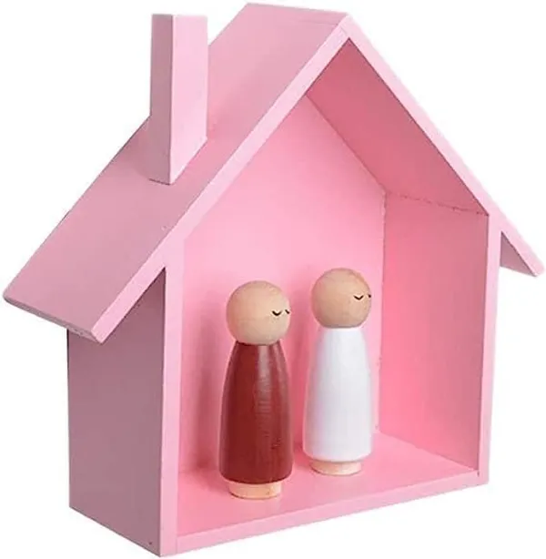 Wooden_House_Shaped_Wall_Shelf_With_Figurines