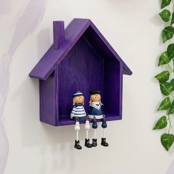 Wooden_House_Shaped_Wall_Shelf_With_Figurines