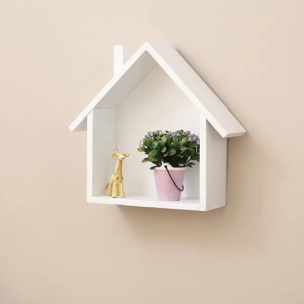 Wooden_House_Shaped_Wall_Shelf_With_Figurines