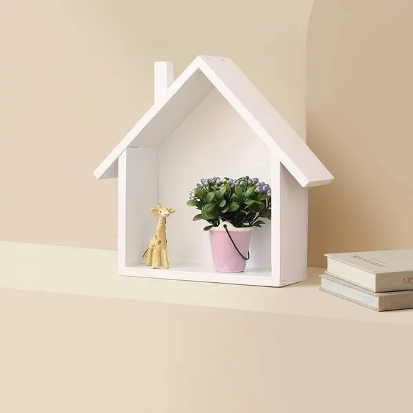 Wooden_House_Shaped_Wall_Shelf_With_Figurines