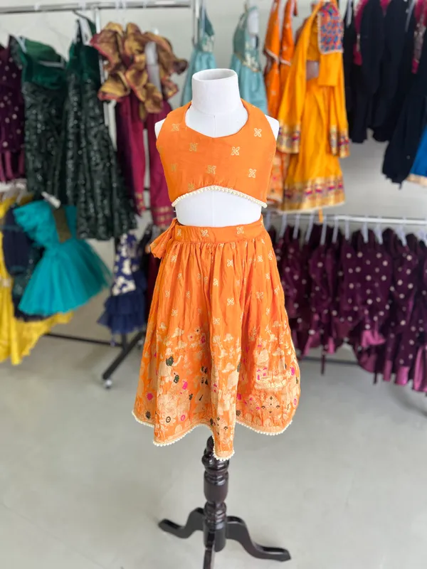 Orange_Soft_Cotton_And_Designer_Fabric_Lehenga_For_Girls